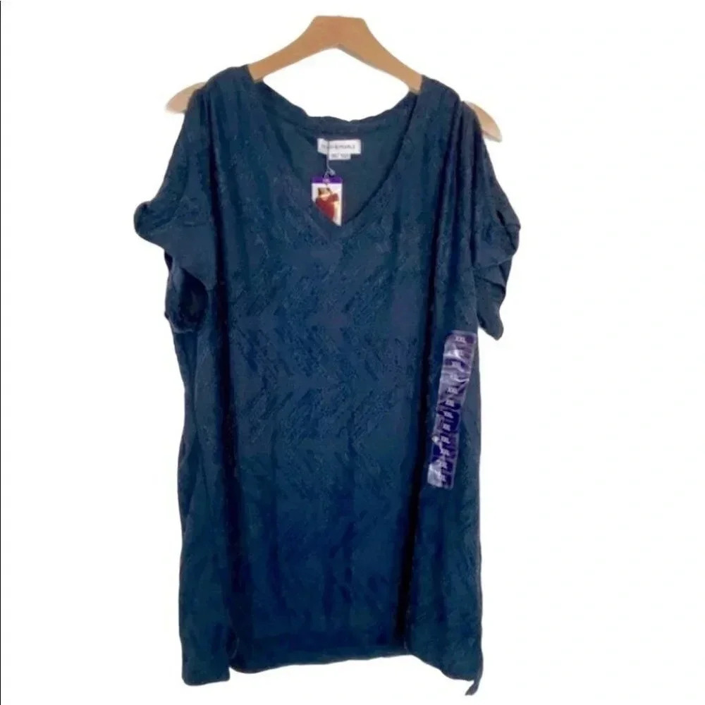 Peace & Pearls Eyelash Tee XXL India Ink Navy Twist Sleeve Hi-Low Hem NWT